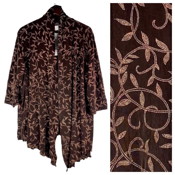 New Slinky Brand Sz 1X 16 18 Open Cardigan Jacket Brown Leaves Glitter Sparkle - Picture 1 of 3